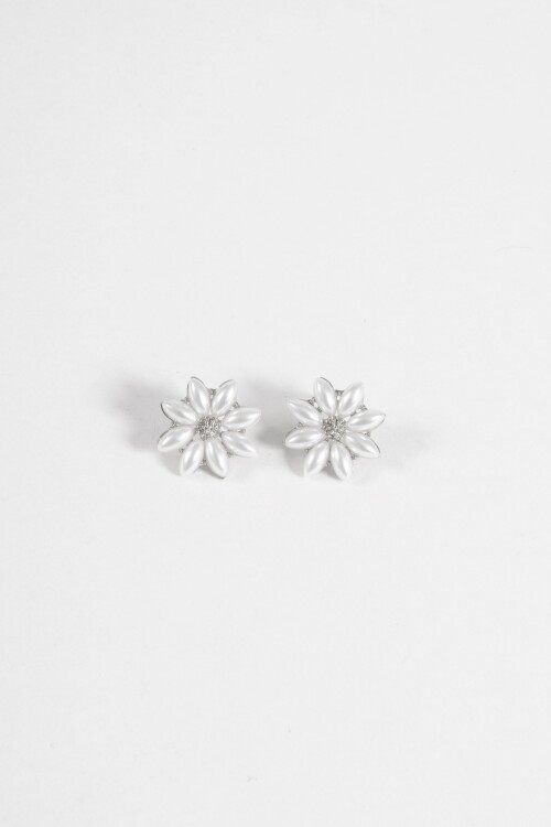 Caravanas flor perla plateado