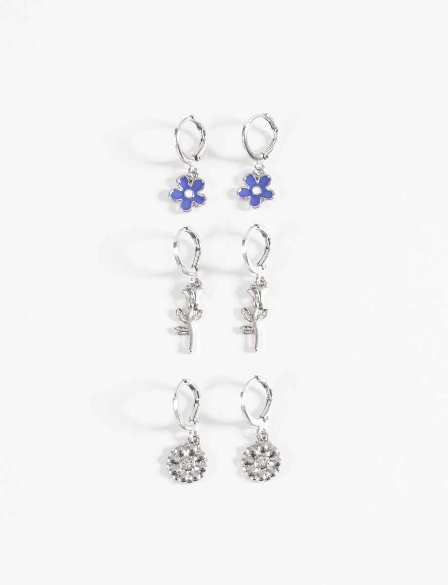 Set de caravanas floral - plateado 