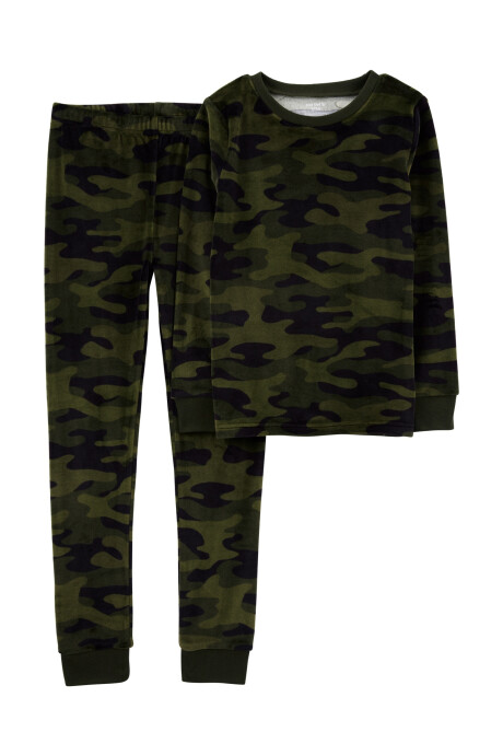 Pijama dos piezas pantalón y remera de micropolar diseño camuflado Sin color