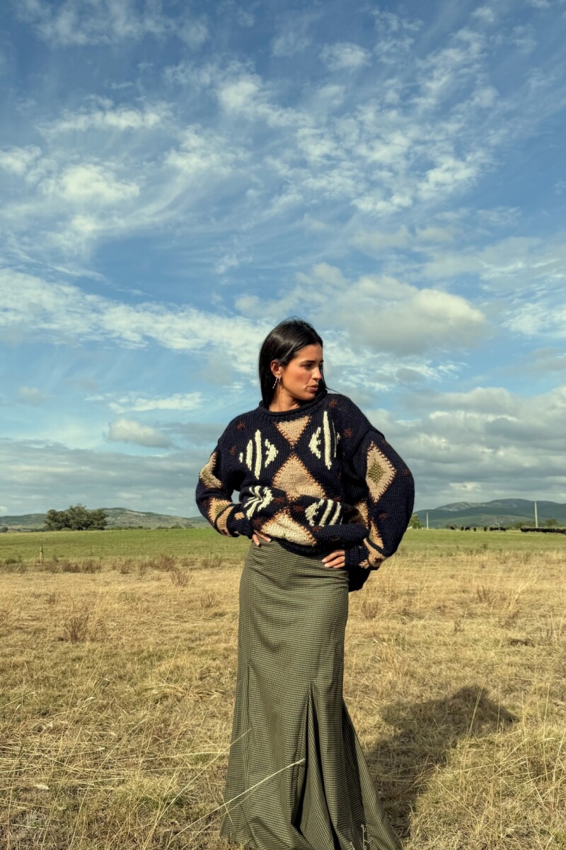 Long Scottish Skirt Verde / Beige