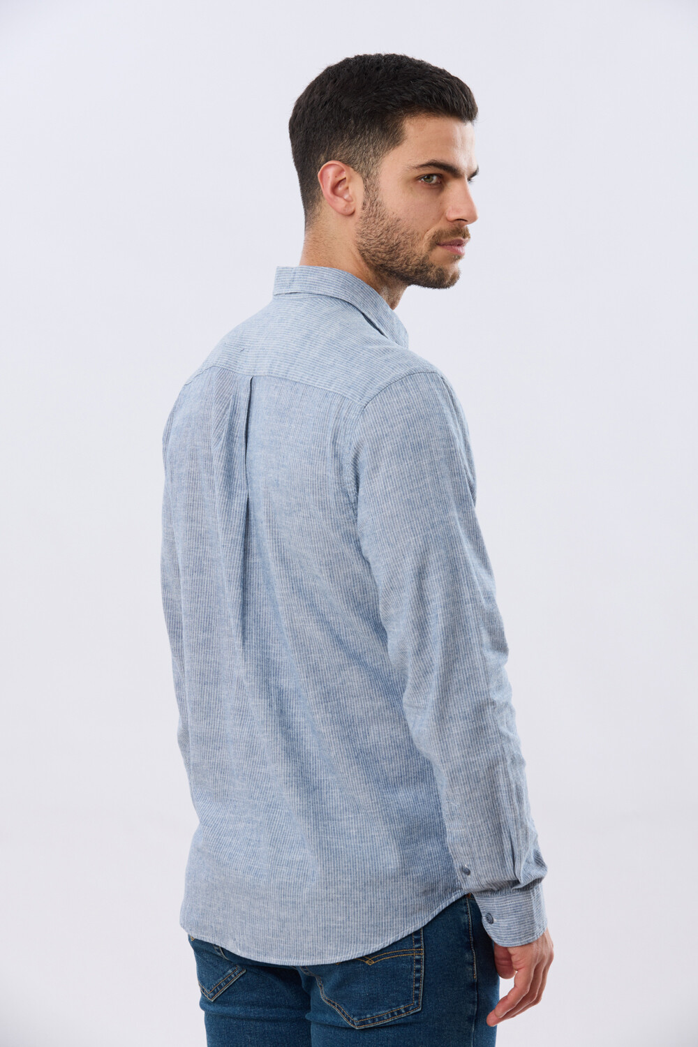 CAMISA RAYADA DE LINO Denim