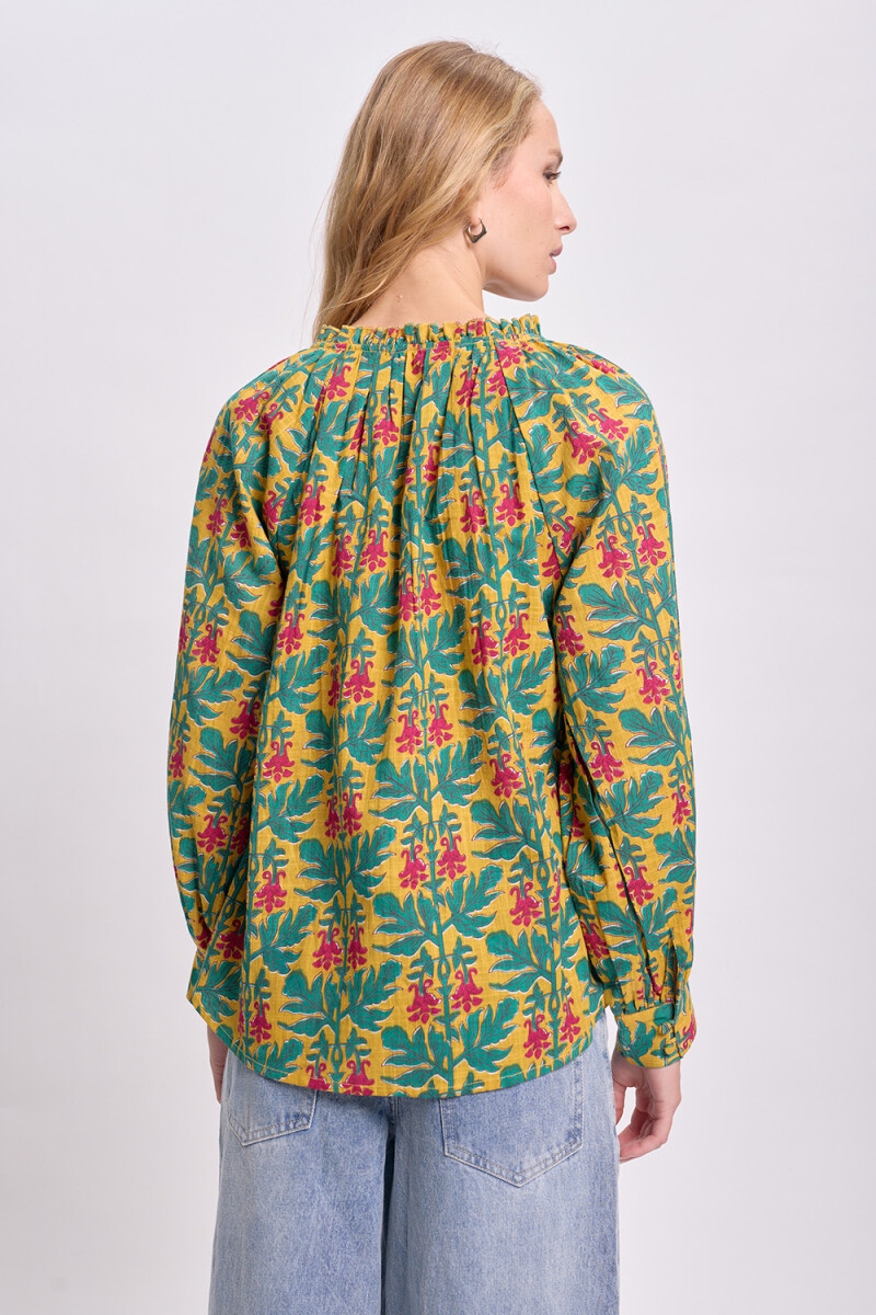 Blusa boho estampada Mostaza