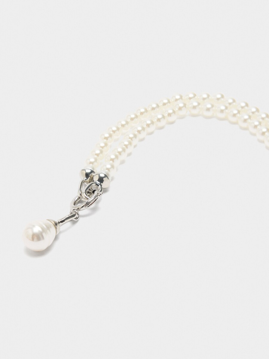 Collar De Perlas Dos Vueltas Con Colgante blanco