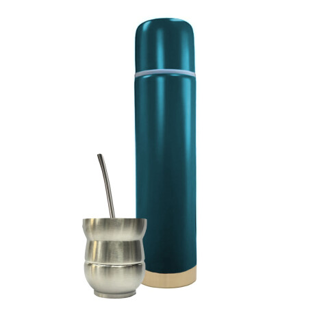 Set Termo Bala 750ml +mate 140ml +bombilla regalo Ac. Inox. Azul Petróleo