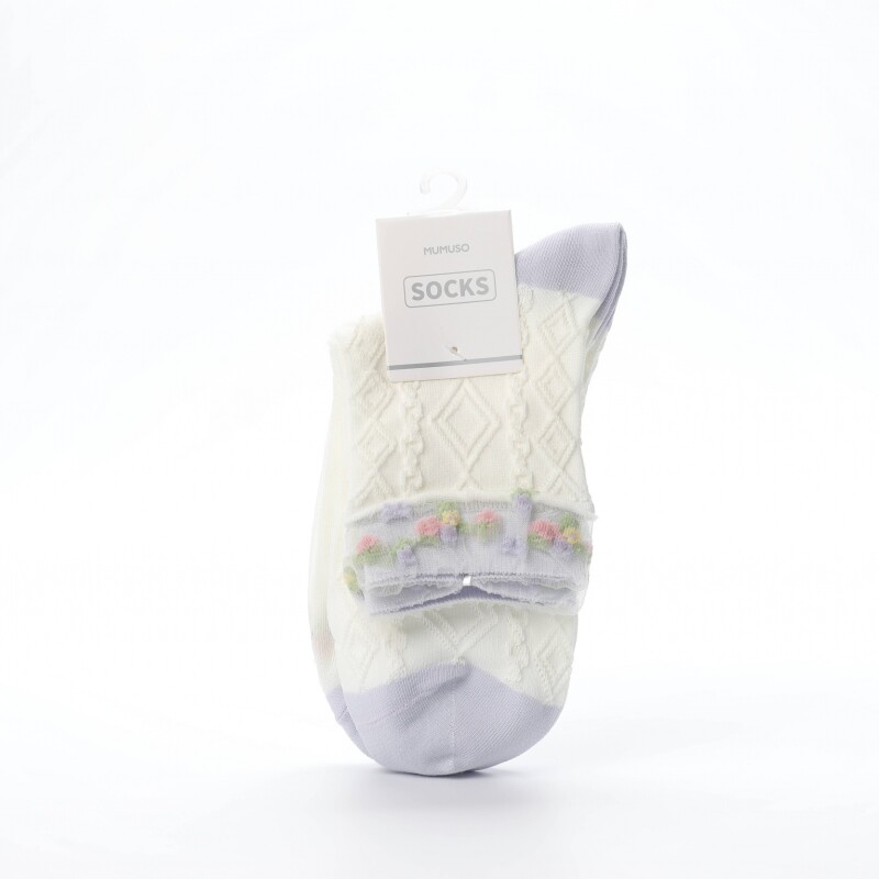 CALCETINES TOBILLEROS DE MUJER CON FLORES (2 PARES/MORADO Y BLANCO) CALCETINES TOBILLEROS DE MUJER CON FLORES (2 PARES/MORADO Y BLANCO)