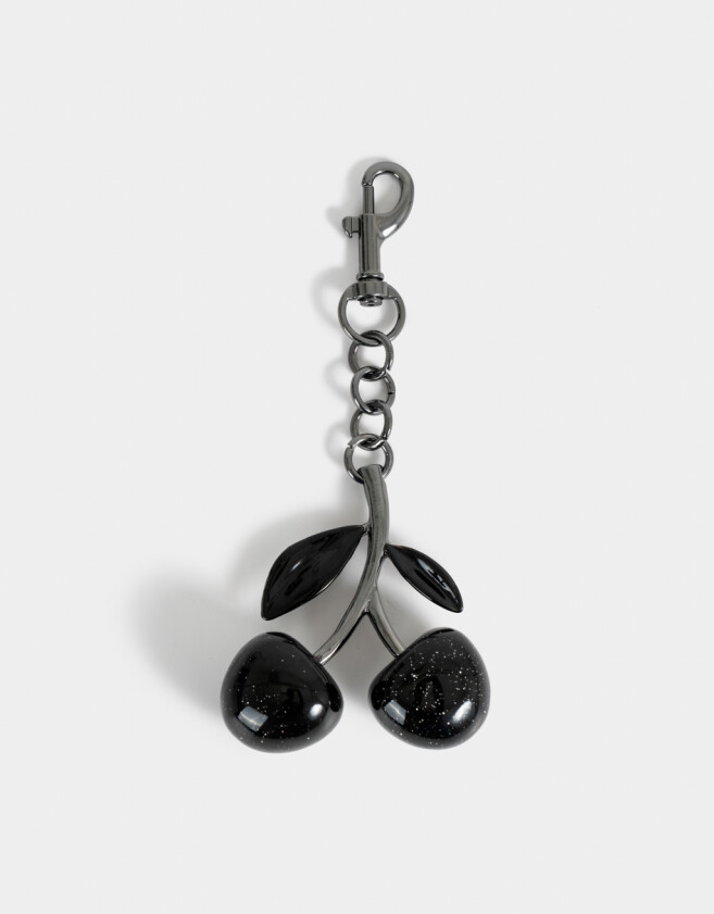 Llavero Glitter Llavero Y Charm De Cereza Negra - Negro