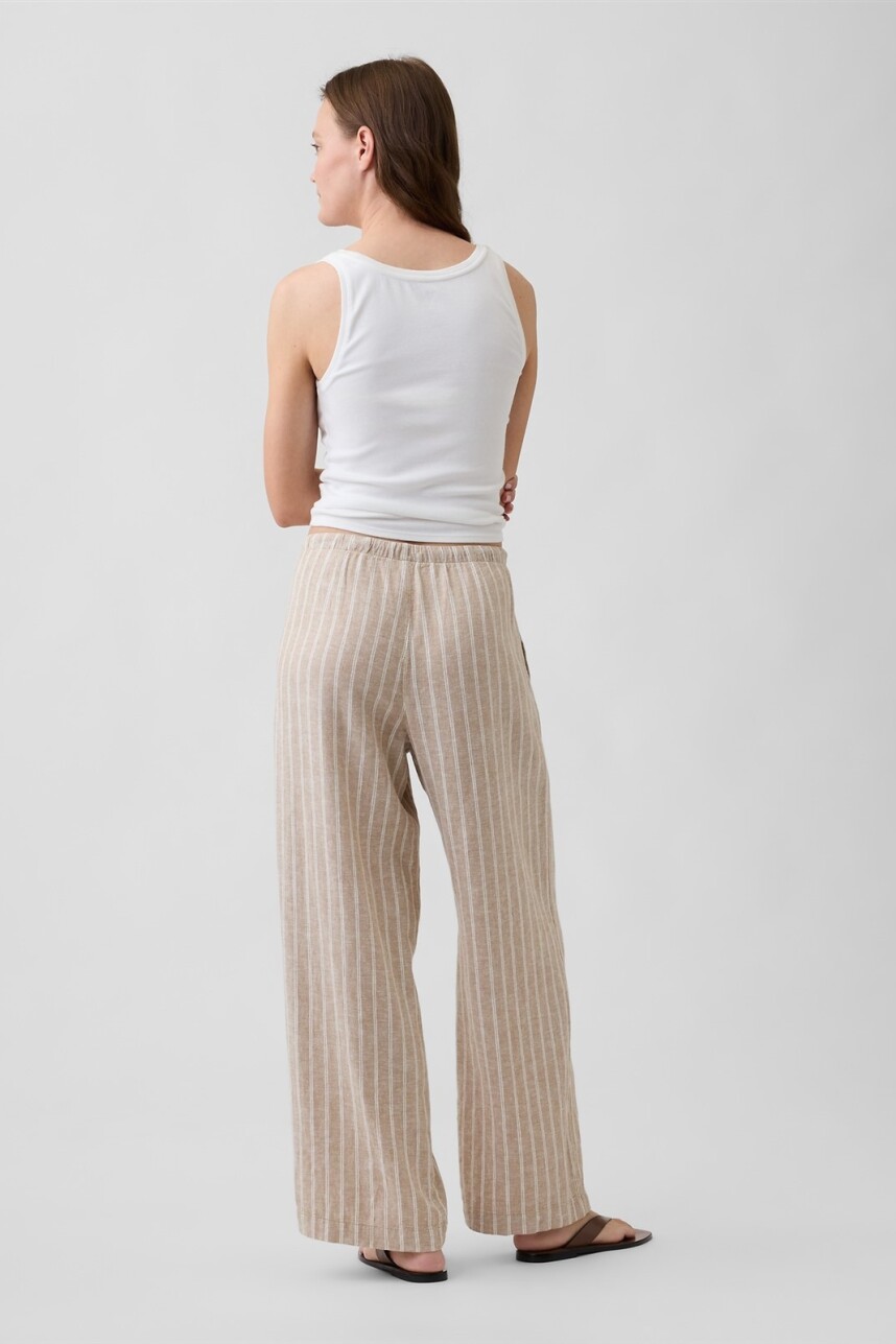 Pantalón De Lino Wide Mujer White Khaki Stripe