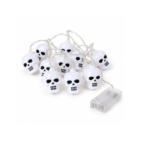 Guirnalda luces LED con mini calaveras Halloween Blanco