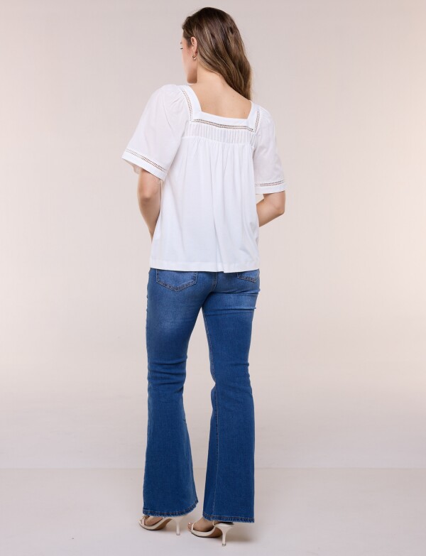 Blusa Holgada Escote Cuadrado Con Puntilla Calada BLANCO