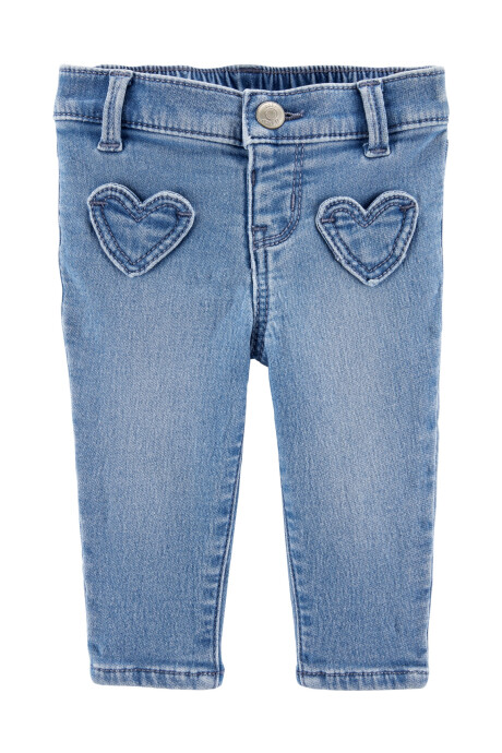 Pantalón de jean elastizado con bolsillos corazón 0