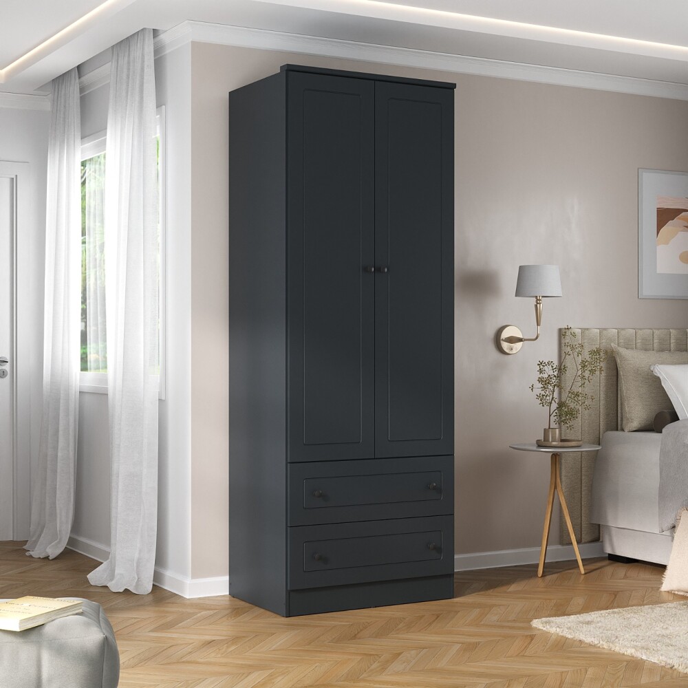 Ropero Americano PLUS 2 puertas + 2 Cajones - 100%MDF Grafito