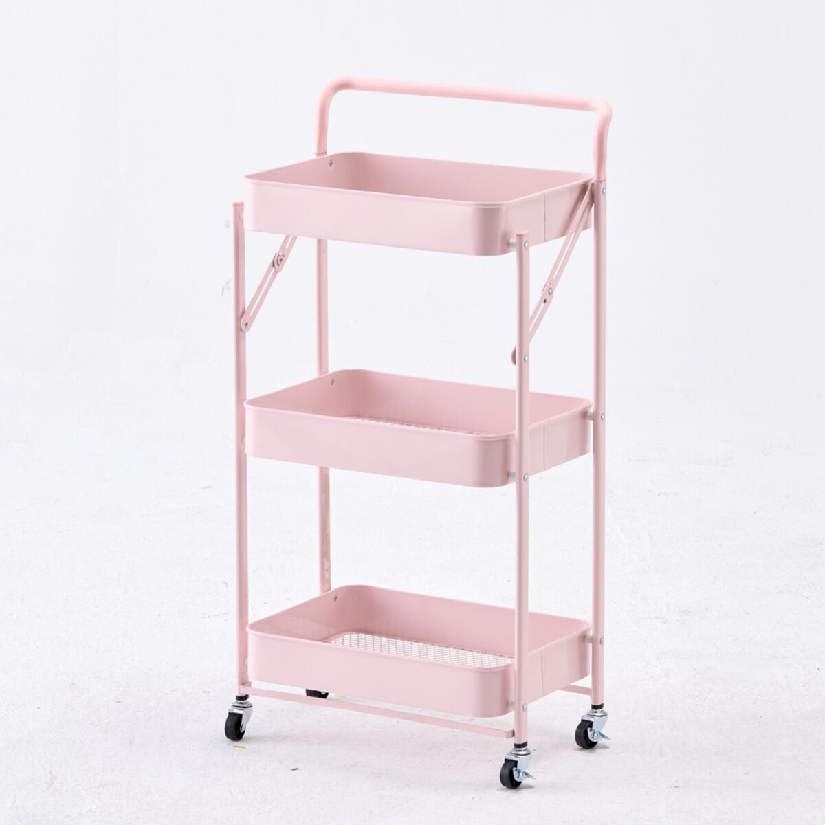 Carro Plegable Organizador Multiuso 3 Estantes Con Ruedas - Rosa 