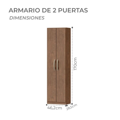 Armario Ropero Multiusos 2 Puertas 170 x 46,2 x 28,5 cm - MDP - Dakar Armario Ropero Multiusos 2 Puertas 170 x 46,2 x 28,5 cm - MDP - Dakar