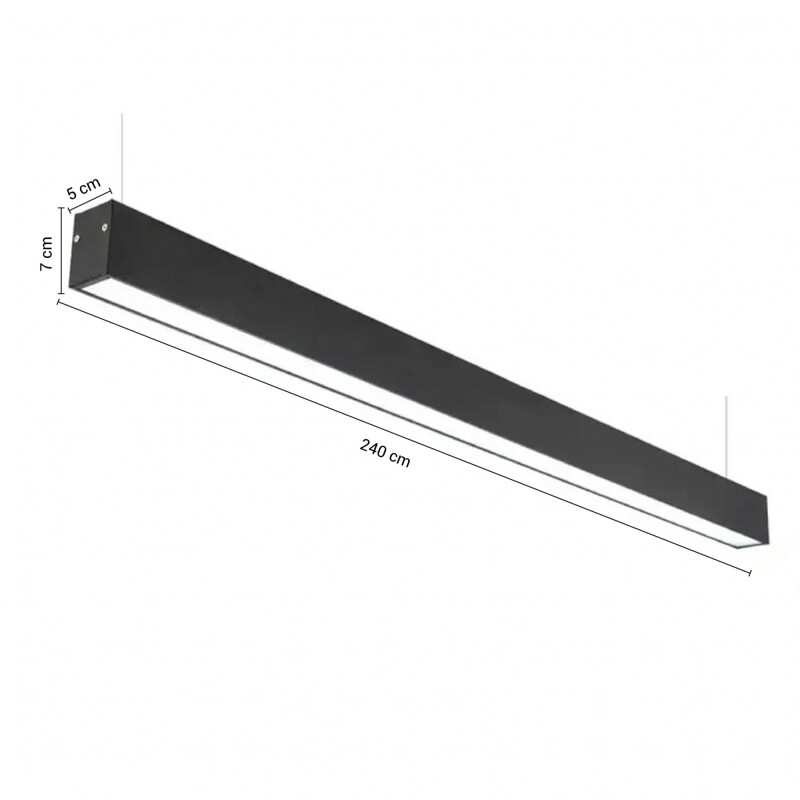 LUMINARIA LINEAL DE SUSPENDER O ADOSAR NEGRO 72W LED INTEGRADO Luminaria Lineal LED 72W Negro Luz Cálida 240 cm