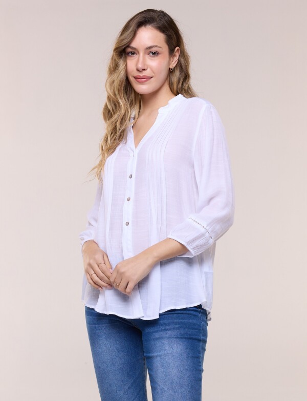 Blusa Con Alforzas En Delantero Y Botones BLANCO