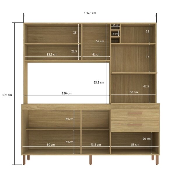 COCINA COMPACTA 8 PUERTAS 2 CAJONES BLUME - LOURO FREIJO/CINZA COCINA COMPACTA 8 PUERTAS 2 CAJONES BLUME - LOURO FREIJO/CINZA