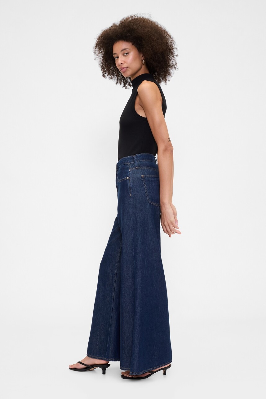 Jean Ultra Wide Pallazo Mujer Dark Wash