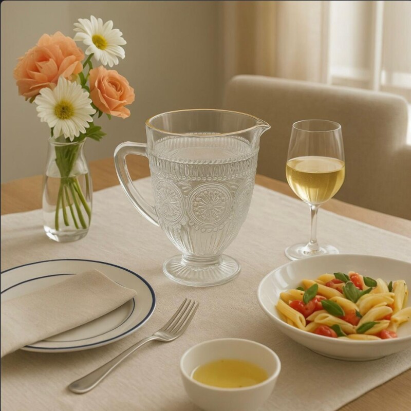 Jarra Labrada de Vidrio con Borde Dorado Jarra Labrada de Vidrio con Borde Dorado