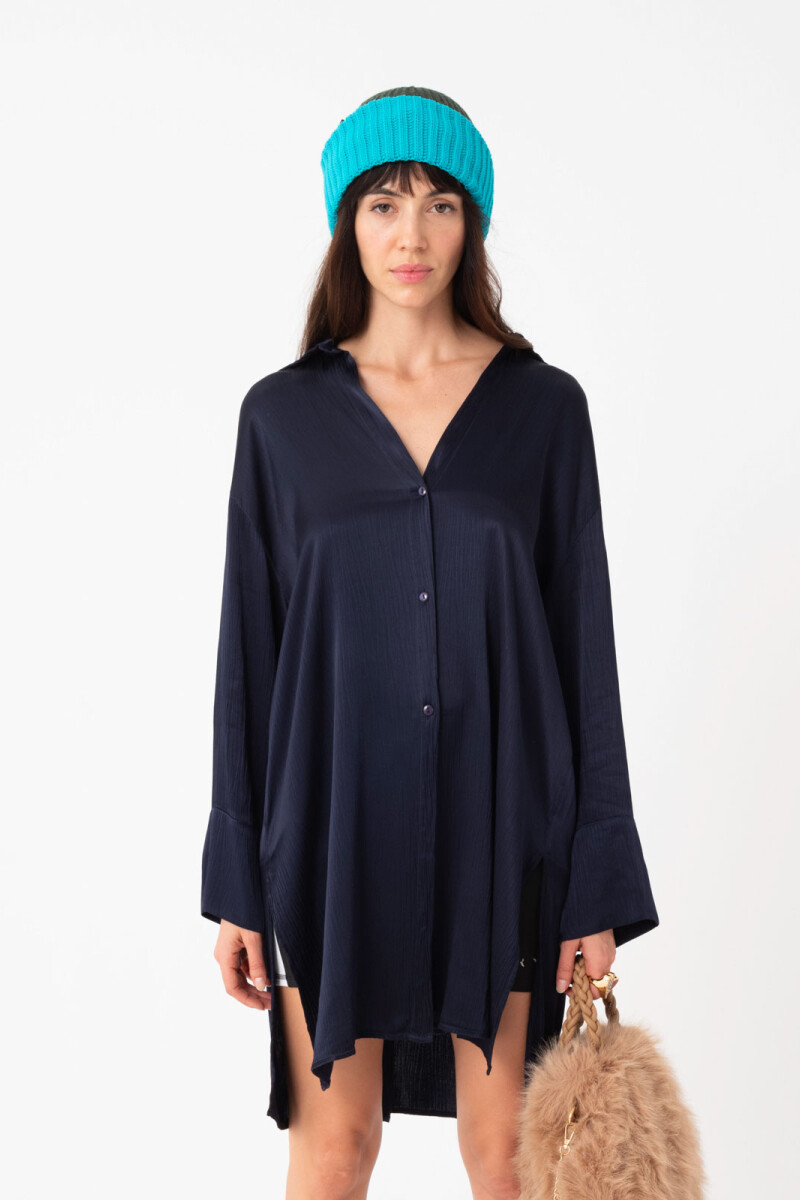CAMISA LARGA TEJIDO ARRUGADO Azu