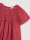 Vestido Nido De Abeja Con Tiras Bordadas Fucsia