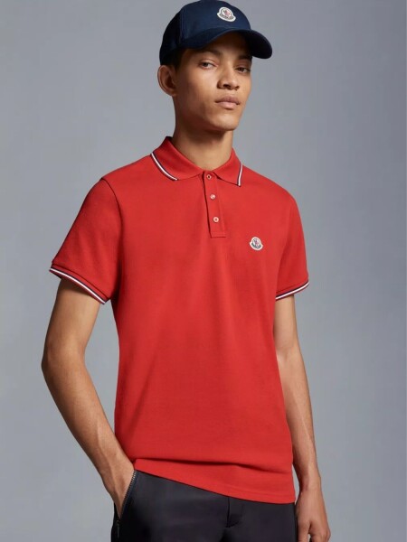 Moncler -Remera polo de algodón manga corta Rojo