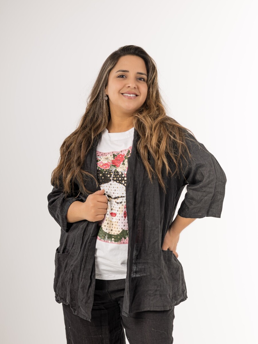Kimono abierto 100% lino Made in Italy negro