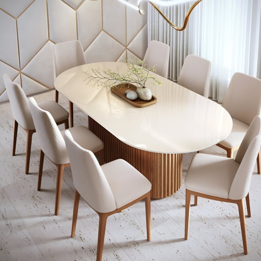 Mesa de Comedor Oval - Línea Manhattan Blanco/Marrón