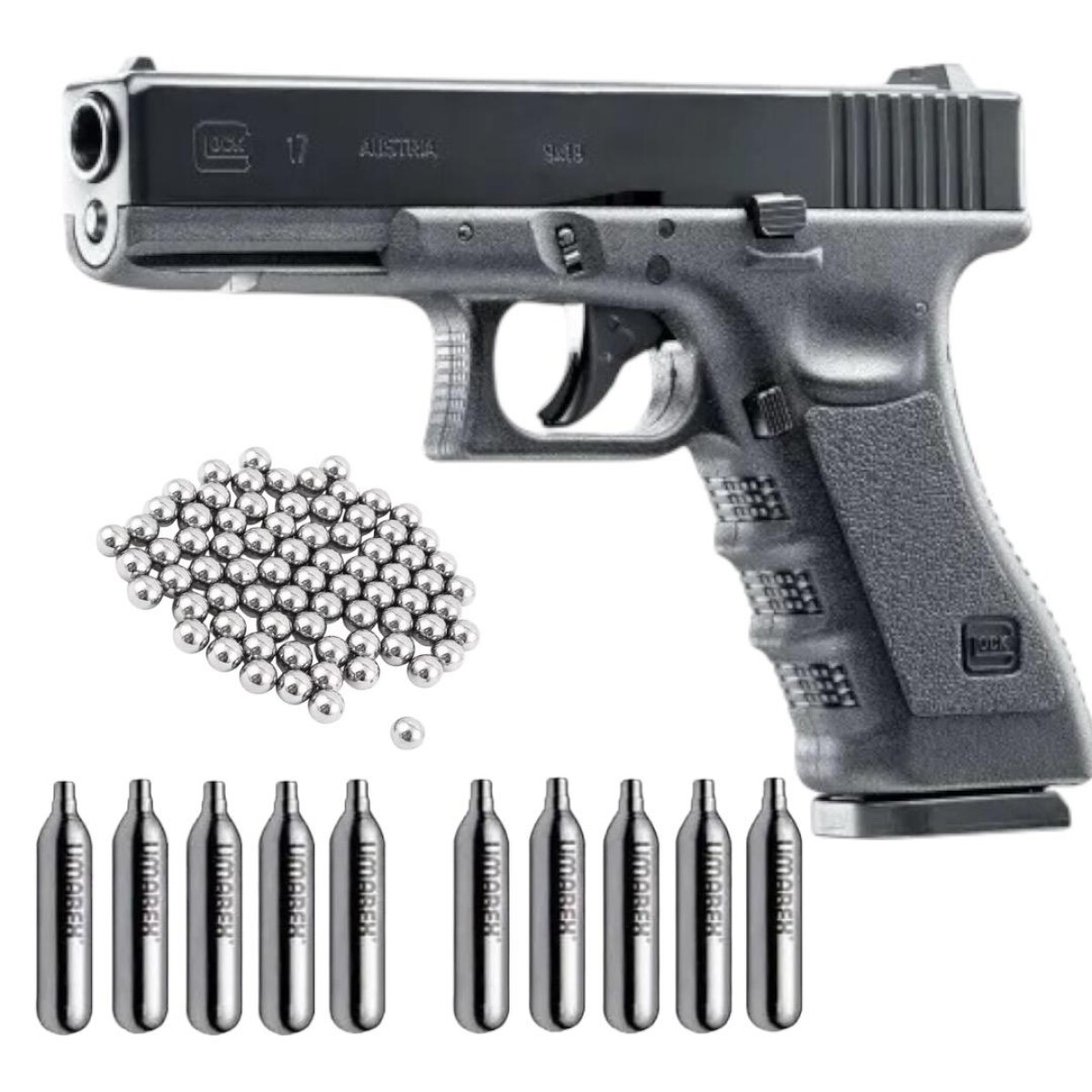 Pistola Co2 Glock 17 Calibre 4,5mm + 1500 BALINES Y 10 GARRAFAS 