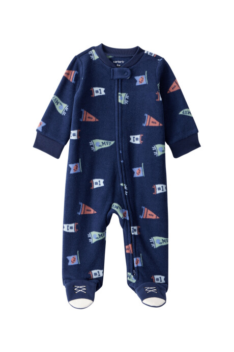 Pijama una pieza de micropolar, con pie, diseño banderines Sin color