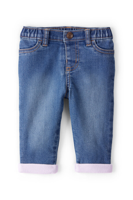 Pantalón jean con dobladillo rosado Sin color