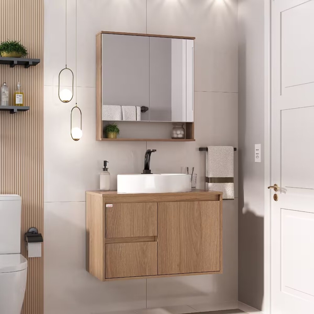 Mueble de baño suspendido Nicole catedral 78cm con Bacha de Loza Mueble De Baño Suspendido Nicole Catedral 78cm Con Bacha De Loza