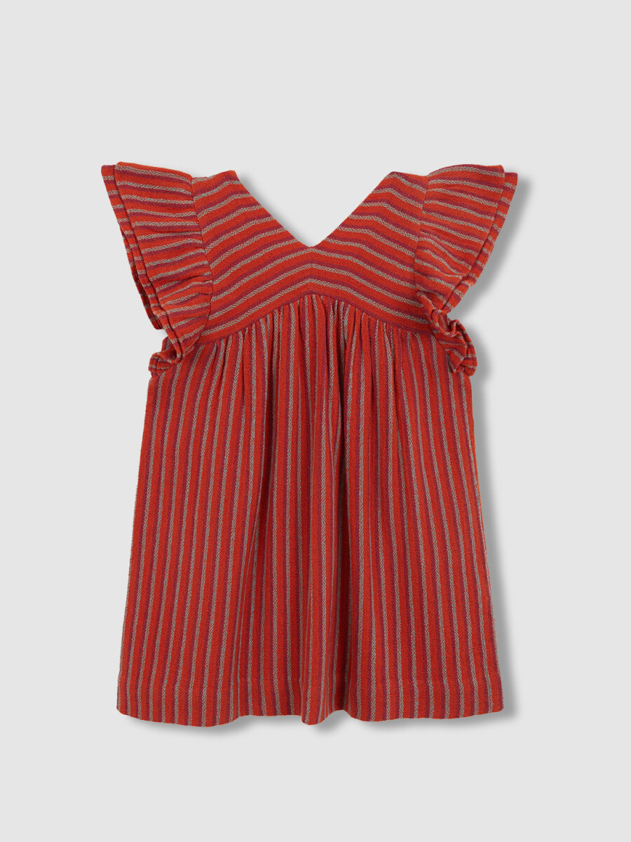 Vestido De Rayas Multicolor Naranja