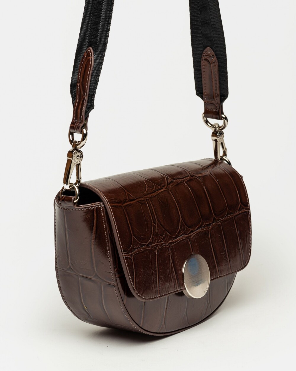Bandolera The Circle en cuero croco Chocolate Niquel