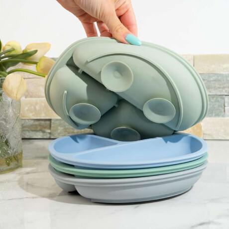 Set de alimentación plato más cubiertos para bebé Azul