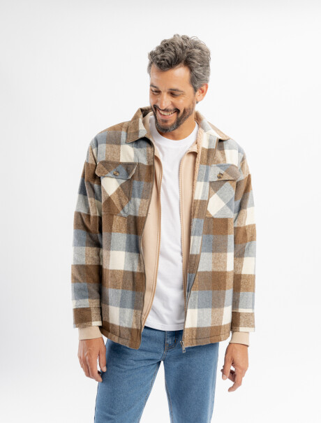 Sobrecamisa cuadros de sherpa beige