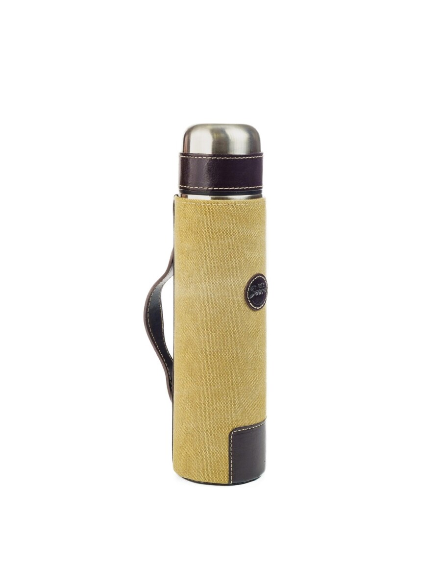Termo forrado en lona de litro con manija - beige 