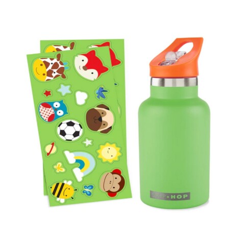 Botella infantil de acero inoxidable con stickers Verde