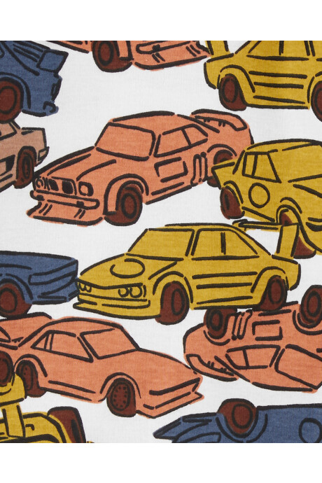 Pijama cuatro piezas de algodón, dos remeras y dos pantalones, diseños de autos y rayas Sin color