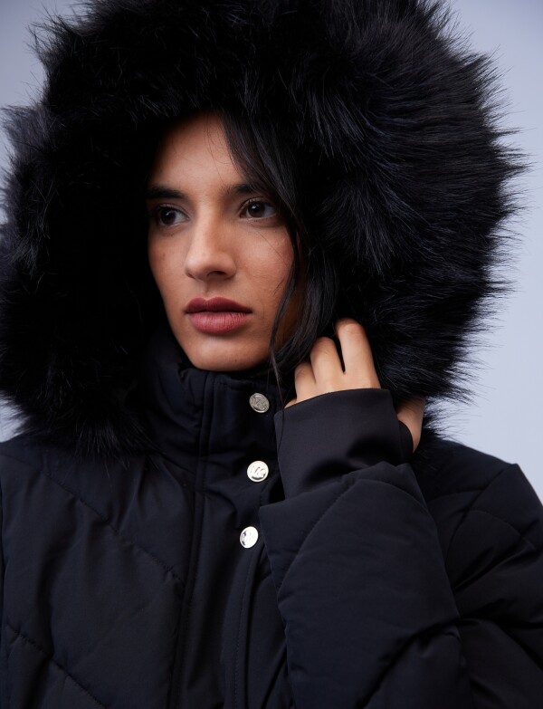 Campera Abrigo Faux Fur NEGRO