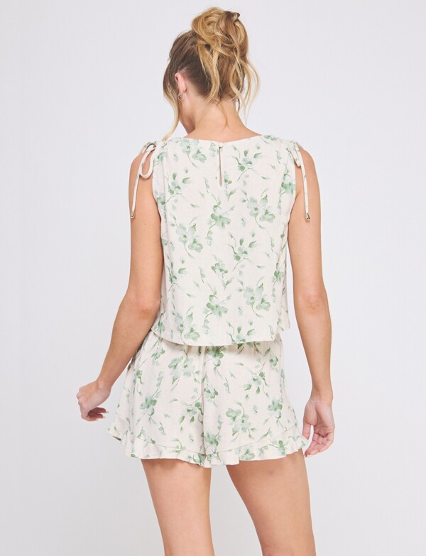 Blusa Crop Estampada Con Lazos En Hombros MULTI/VERDE