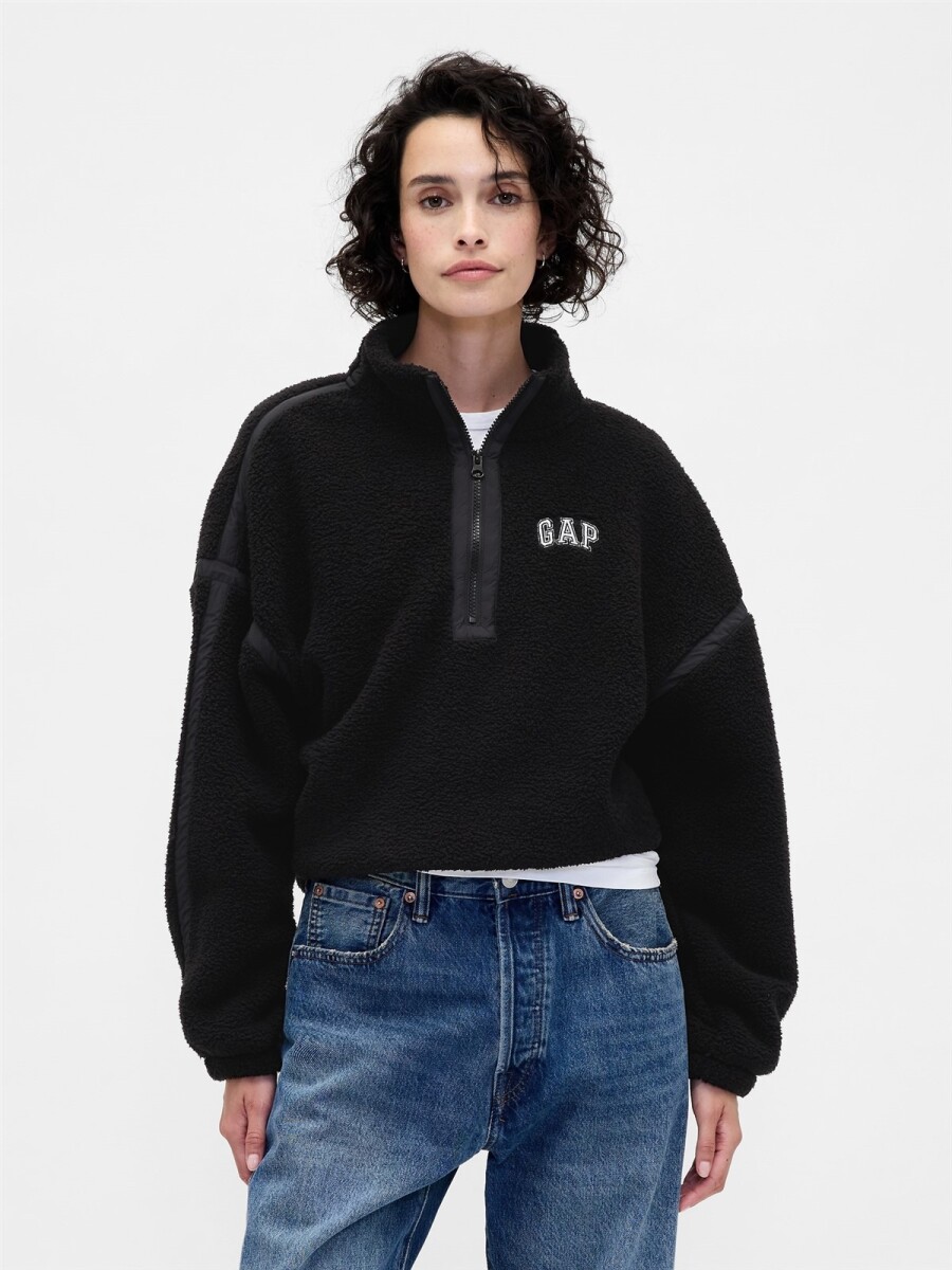 Buzo Polar Medio Cierre Logo Gap Mujer - Black 1 