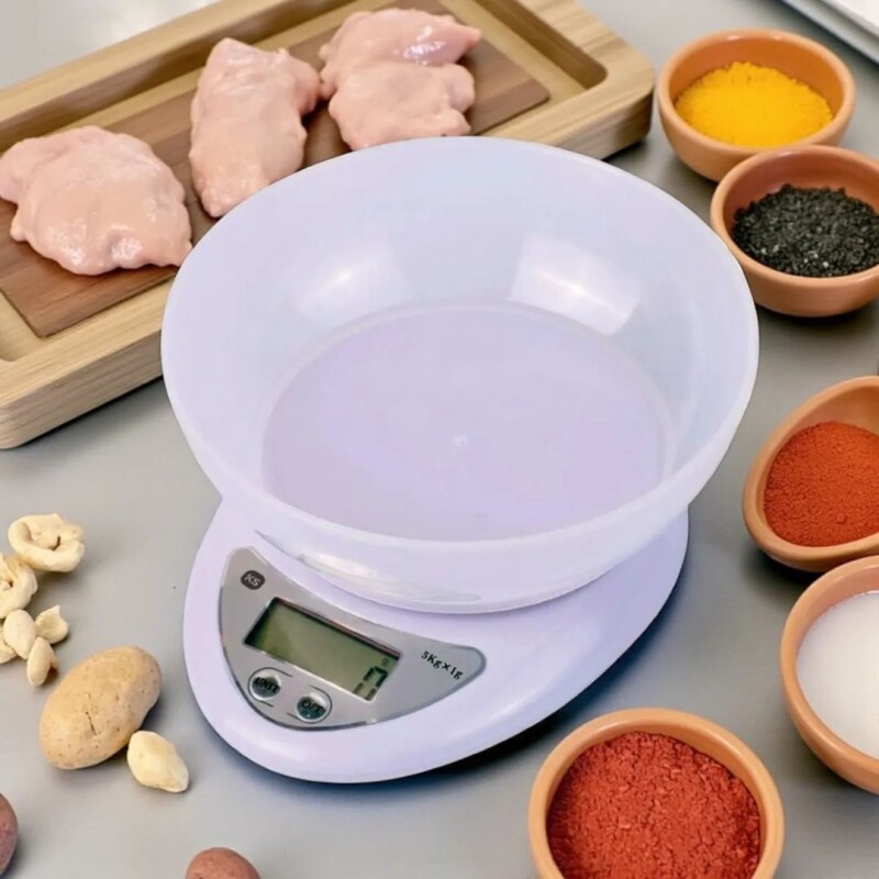 Balanza de cocina con bowl Klasse | Sorporta hasta 5kg | Color blanco Balanza de cocina con bowl Klasse | Sorporta hasta 5kg | Color blanco