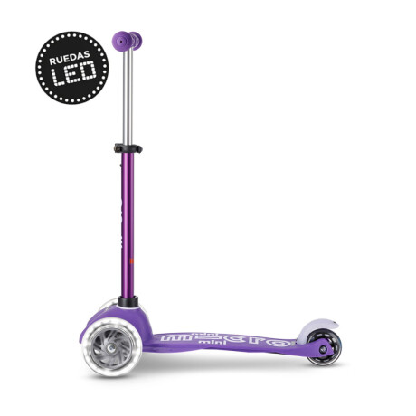 Monopatín Micro Mini Deluxe LED Ajustable con 3 Ruedas Purpura