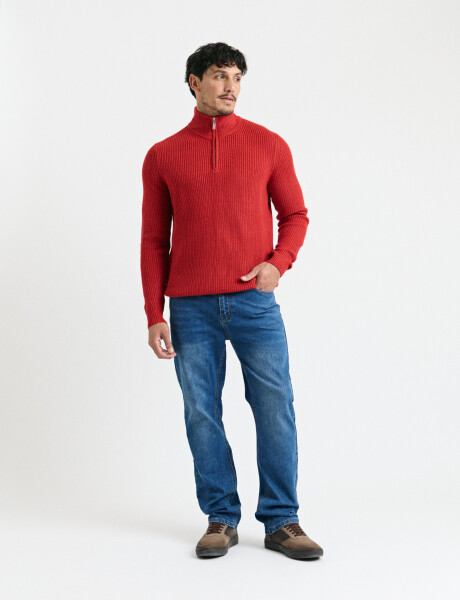 470587 SWEATER PUNTO MEDIO CIERRE HARRY Rojo