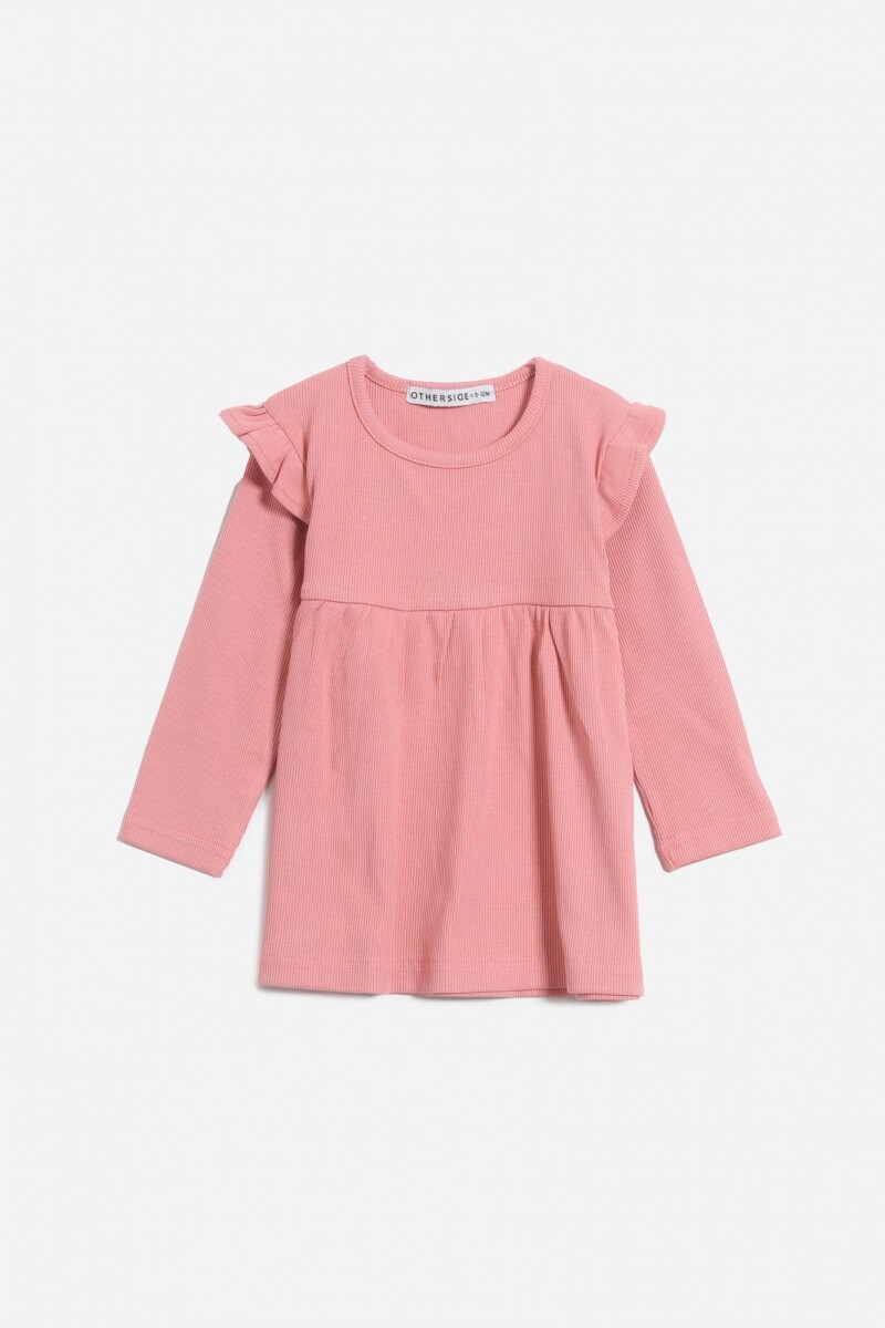 Vestido con volado en hombro - Rosa 