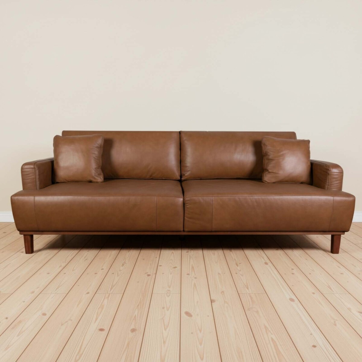 SOFÁ - 3 CUERPOS CUERO-Y-MADERA MARRON ALLURE CAMEL 