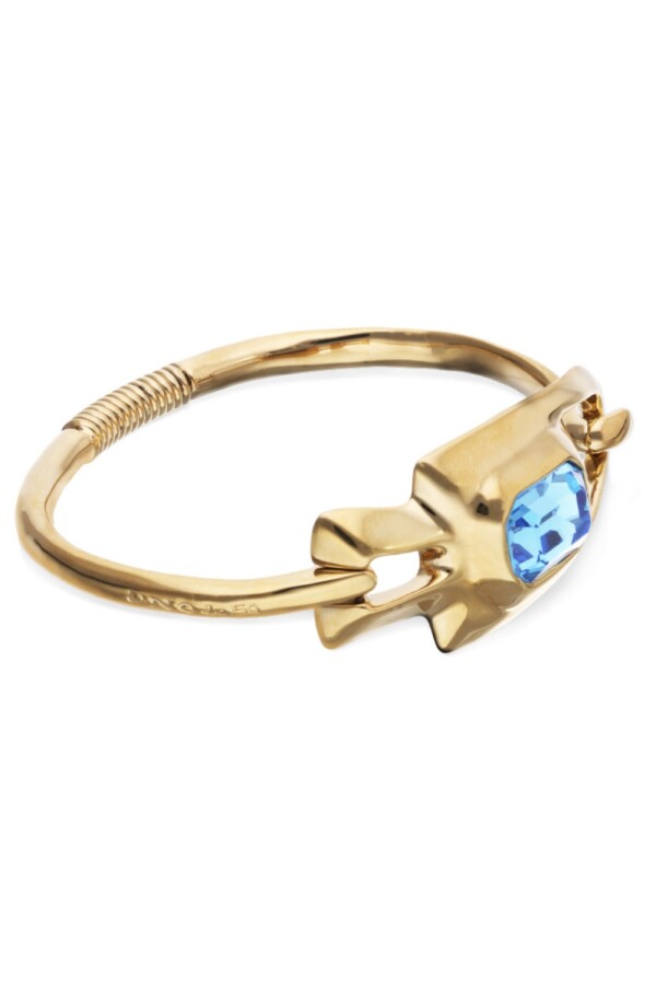 PULSERA SEMIRIGIDA DE ALEACIÓN DE METALES BAÑADA EN ORO 18K CON CRISTAL FACETADO AZUL Pulsera