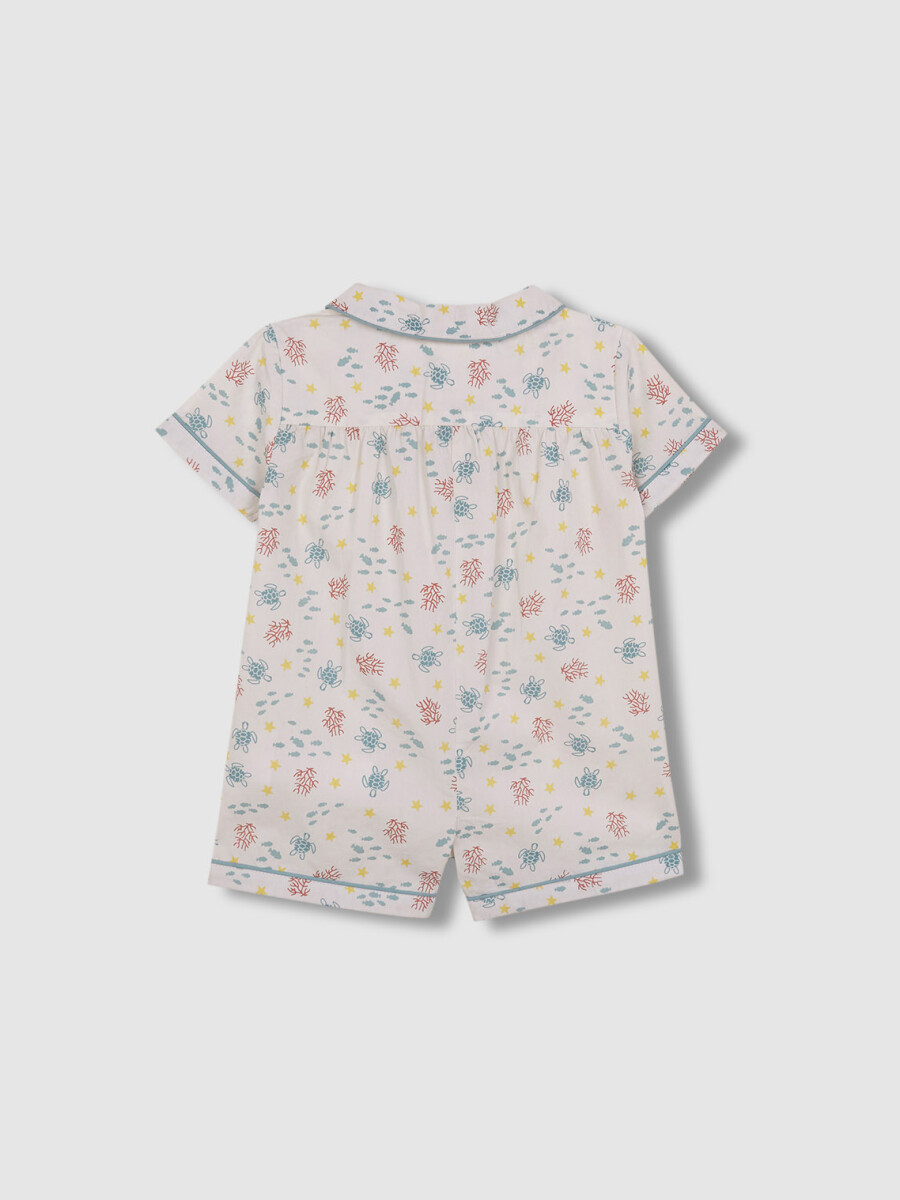 Pijama Estampado Fondo Marino Blanco