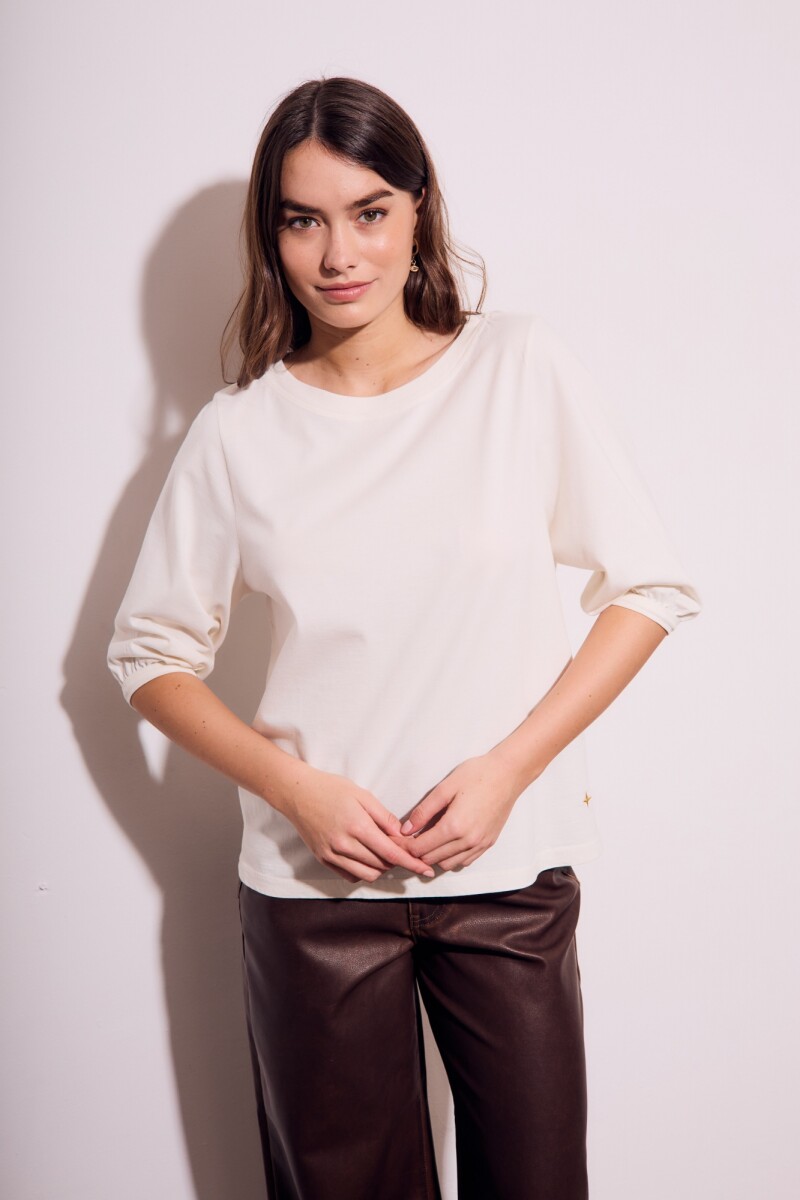 Remera Algodón Manga Globo Off White