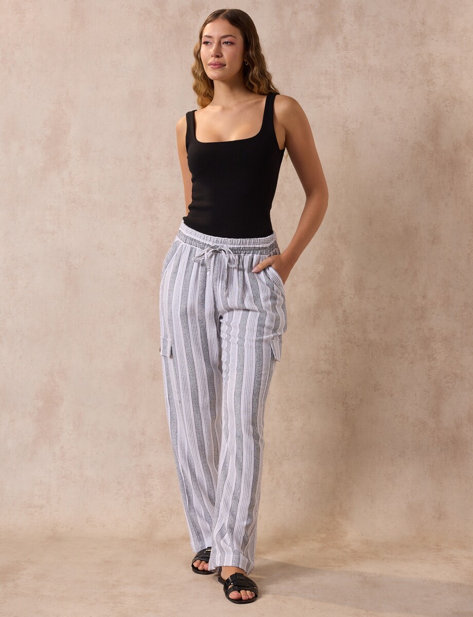 Pantalon Cargo Lino - Blanco/negro 